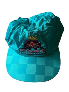 Vintage Toyota Grand Prix of Long Beach Teal Racing Hat Checkered Blue